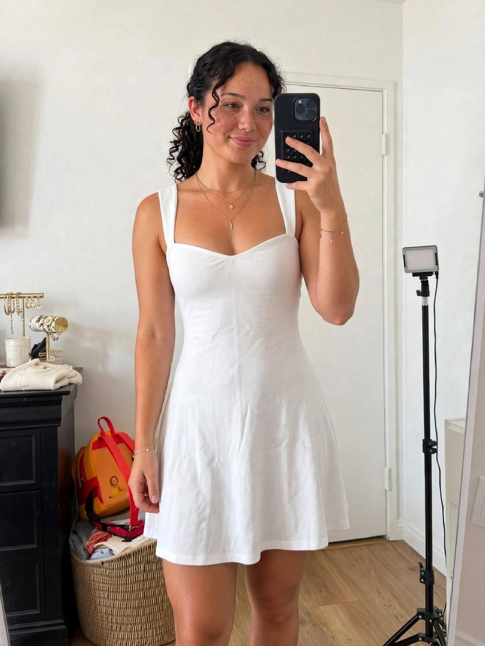 Minimal White Sweetheart Mini Dress with Wide Straps